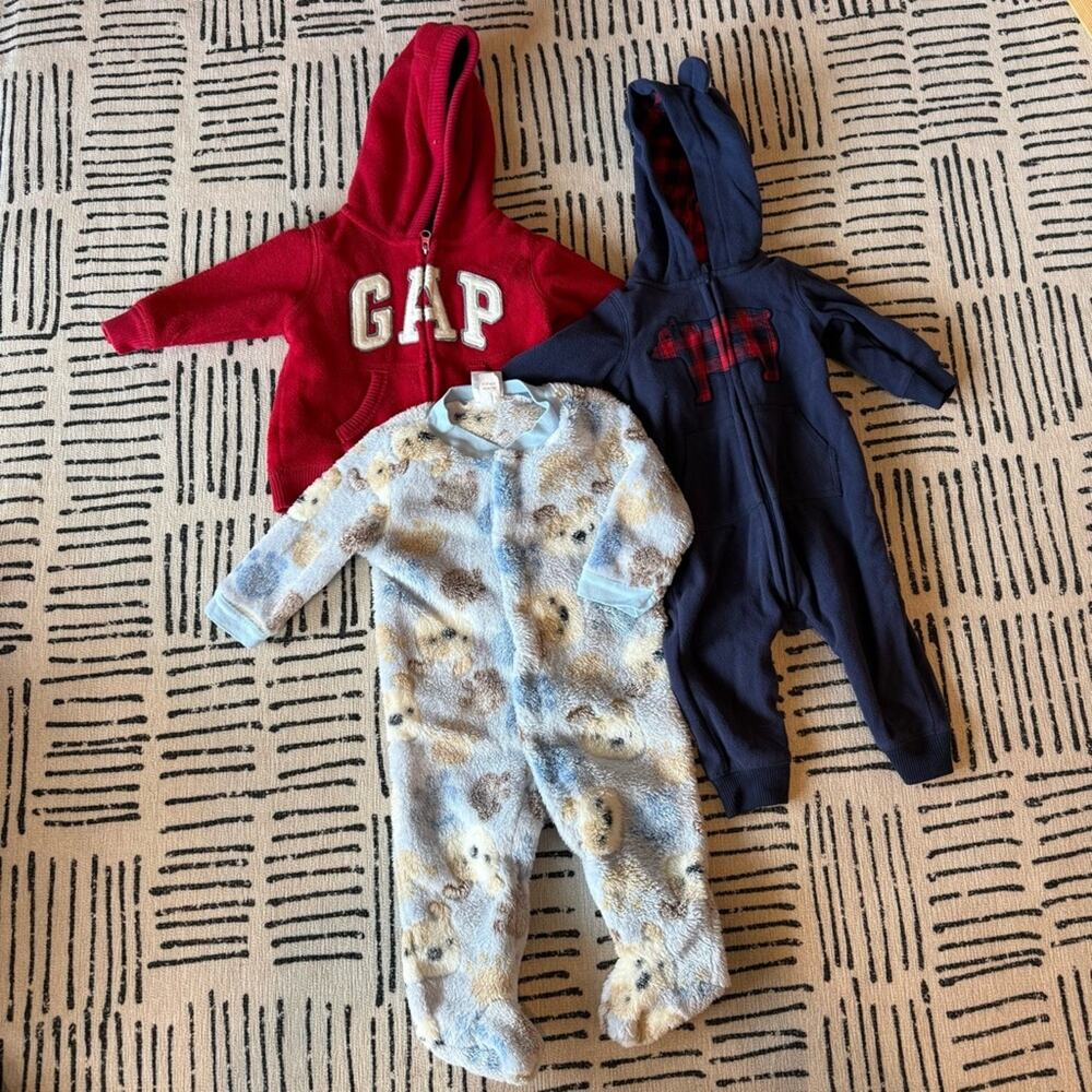 GAP Red and Navy Hoodies with Blue Bear One Pieces 6 Months